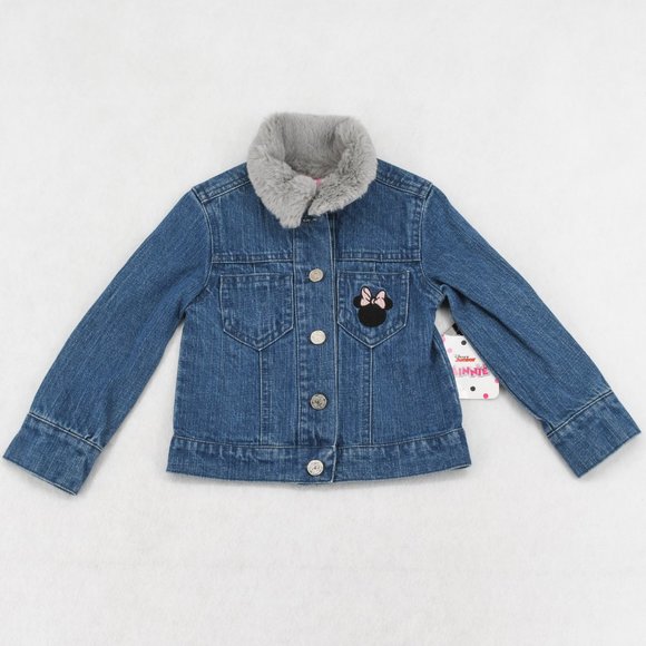 Disney Minnie Mouse Jacket Toddler Girls Faux Fur Trim Long Sleeve Denim Blue 2T - Picture 3 of 7